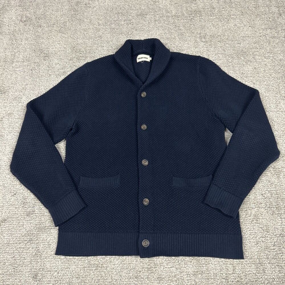 Taylor Stitch Crawford Cardigan Sweater Mens 44 XL Navy Blue Knit Shawl Collar